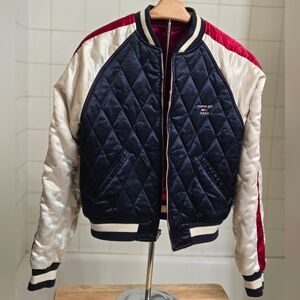 Tommy Hilfiger/Tommy Girl Jeans Reversible Satin Navy White Red Bomber Jacket